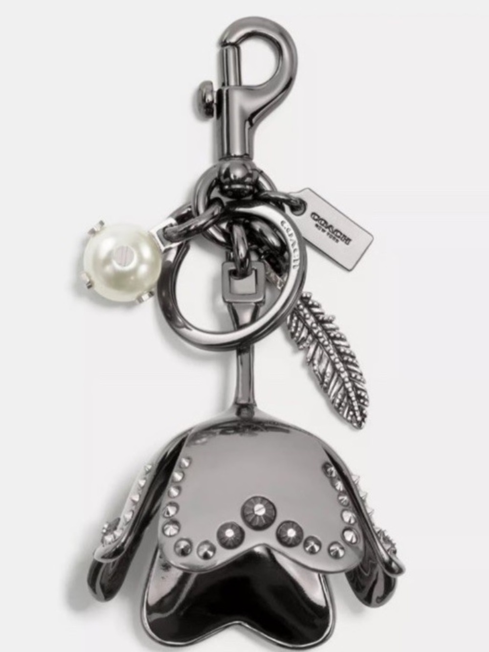 Coach Studded Large Tea Rose Bag Charm Silver New Authentic ❤️